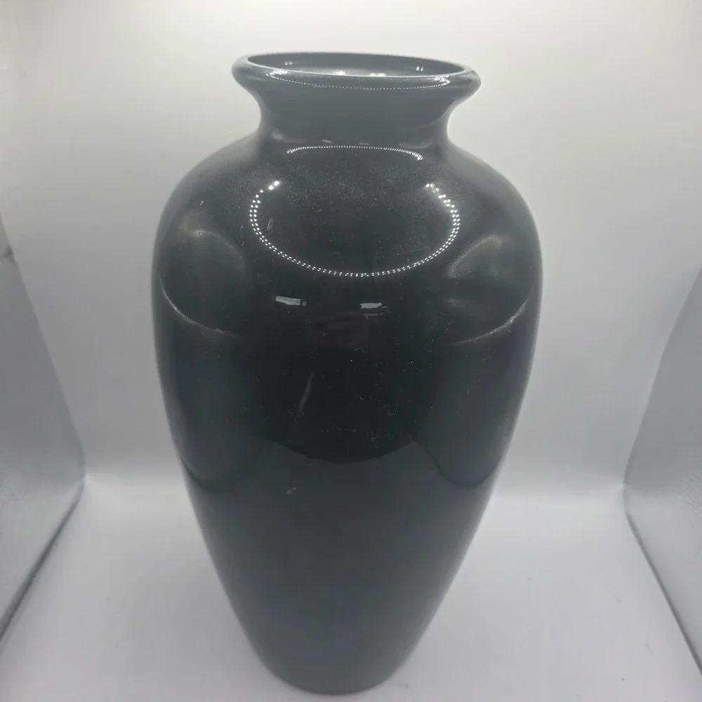 Modern Glossy Black Glass Vase Minimalist Contemporary Home Decor Centerpiece
